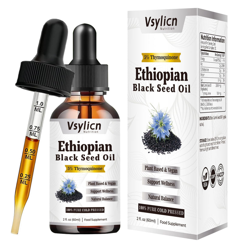 Ethiopian Black Seed Oil 2000mg, Cold & Freshly Pressed, Up to 5X% Strength Thymoquinone, Pure Extra Virgin Cumin Black Seed Oil(Nigella Sativa Oil), for Blood Pressure, Boost Immunity for Men Women