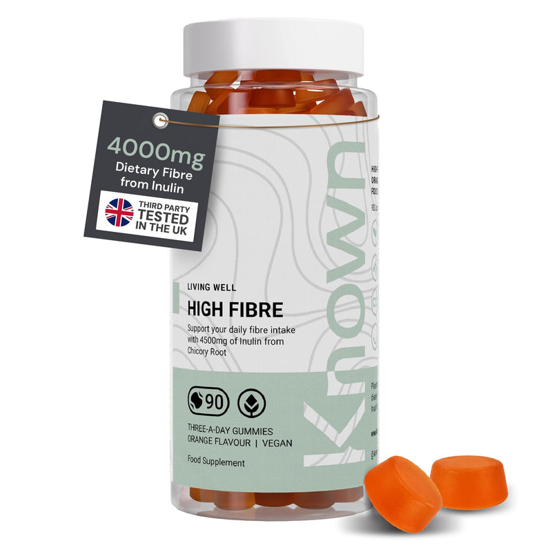 Known High Fibre Gummies - Natural Orange - 1 Month Supply - 3rd Party Tested - Vegan - 4500mg Chicory Root Inulin, Prebiotic Soluble Fibre, Gut Health, Digestive Wellness & Regularity Support 1 count (Pack of 60)