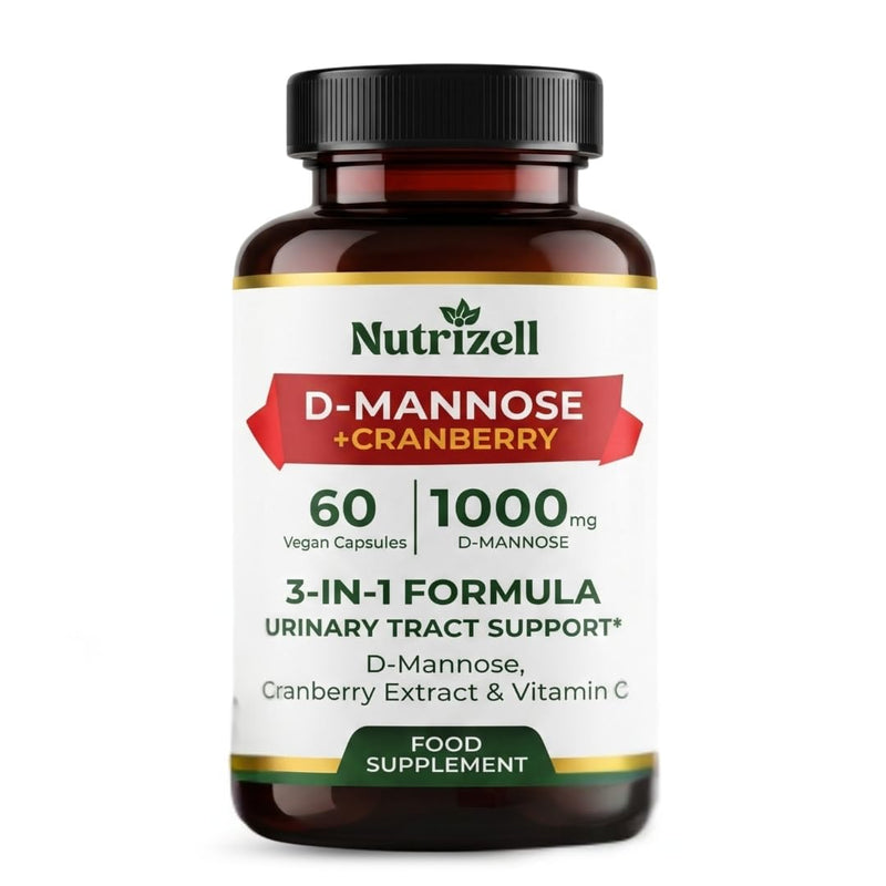 D-Mannose Cranberry 1000mg – 60 Vegan Capsules | 3-in-1 Formula with Vitamin C | Urinary Tract Support Supplement for Women & Men