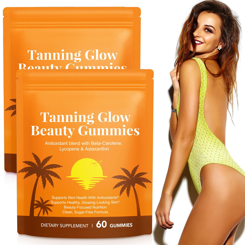 Tanning Gummies, Savanna Skin Tanning Gummies with Astaxanthin for Women and Men, Antioxidant Blend with Beta-Carotene, Lycopene & Astaxanthin, Skin Radiance & Hydration, Vegan & Sugar Free, 2 Pack