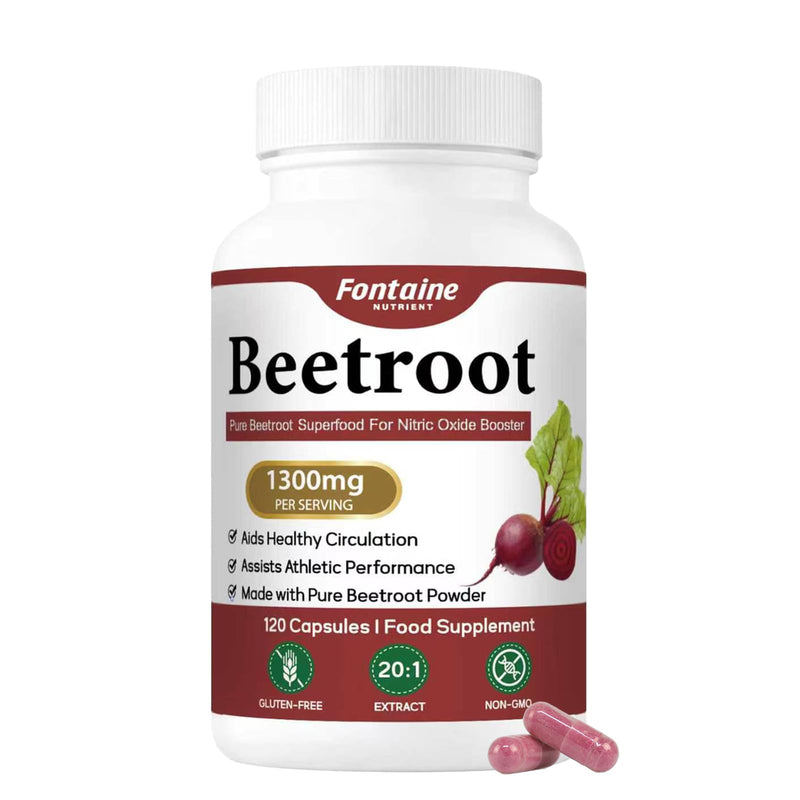 Beet Root Capsules with Beetroot Powder Extract, Nitric Oxide Booster Supplement, Plant Based Formula for Energy Routine and Immune and Digestive, Boost Vitality, Pure, Non-GMO, 120 Capsules