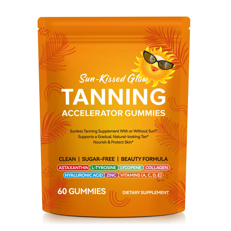 Tanning Gummies Accelerator - Sunless Tanning Supplement for a Natural Golden Glow, Sugar Free Melanin Booster with Astaxanthin, L-Tyrosine, Collagen & Vitamins for Women and Men