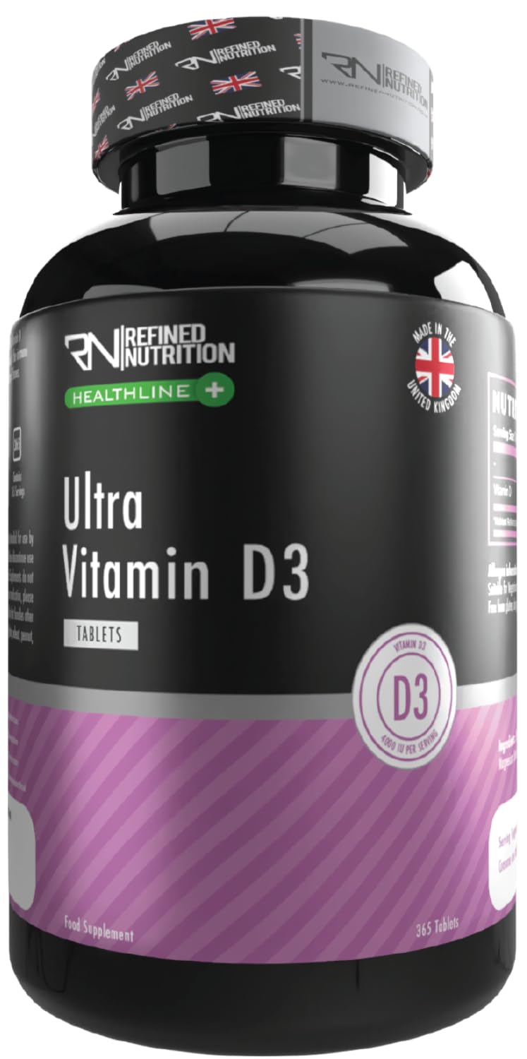 Refined Nutrition Ultra Vitamin D3 4000 IU | 365 Tablets for a 1 Year Supply | High Strength Supplement for Immune System & Muscle Function | Halal & Vegetarian | Made in UK