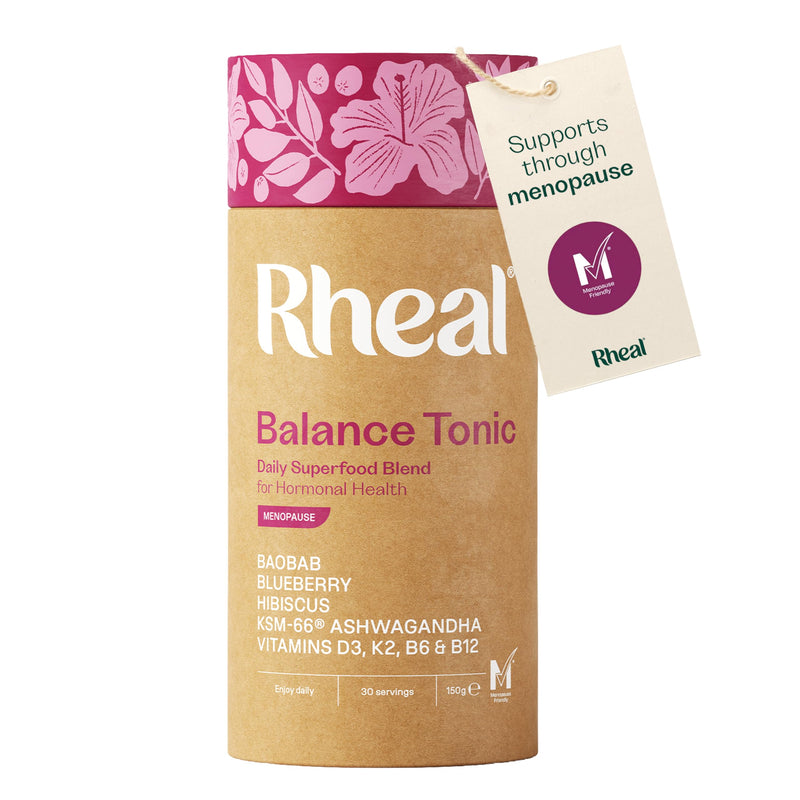 Rheal Balance Tonic – Menopause 150g – Organic Female Health Blend with Ashwagandha, Maca & Vitamins B6, B12, K2, D – Supports Mood, Stress & Hormonal Balance – Gluten-Free, Vegan. 30 Servings