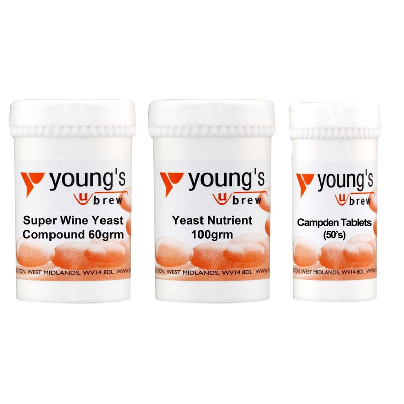 Young's Super Wine Yeast Compound 60g, Brewing Yeast Nutrient 100g & Campden Tablets 50pk for Homebrewing Wine, Cider and Mead