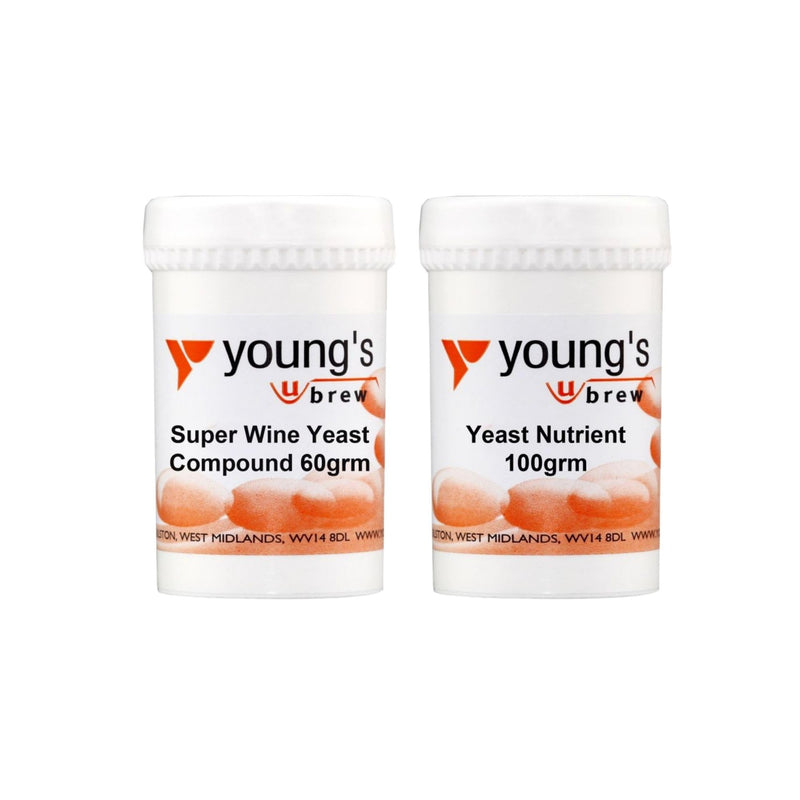 Young's Super Wine Yeast Compound 60g & Yeast Nutrient 100g for Homebrewing Wine, Cider, Mead