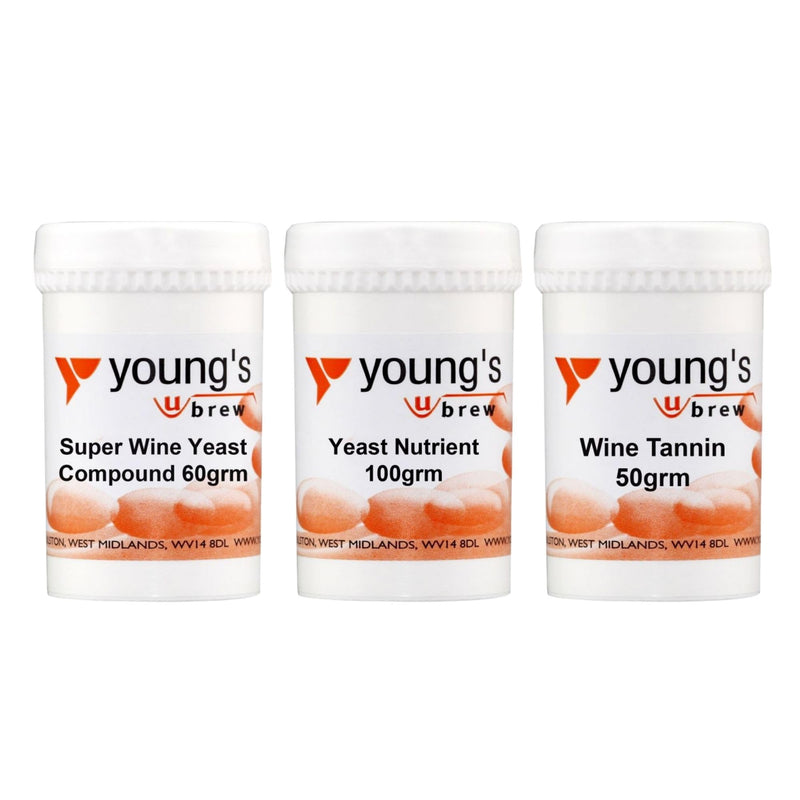 Young's 100g Yeast Nutrient, 60g Super Wine Yeast Compound, 50g Wine Tannin for Home Brew Wine, Cider, Mead