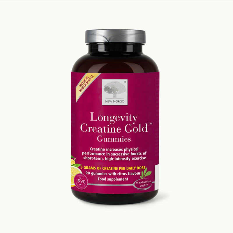 New Nordic Longevity Creatine Gold Gummies, 3g Creatine, Performance Support, Citrus Flavour, Vegan, 90 Gummies
