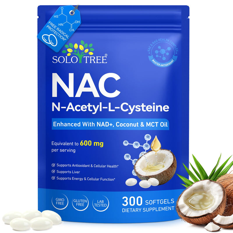 NAC N-Acetyl L-Cysteine 600 mg Equivalent with NAD+, Coconut & MCT Oil – Antioxidant & Cellular Energy Support – Glutathione Precursor Formula – Non-GMO, Gluten Free – 300 Softgels