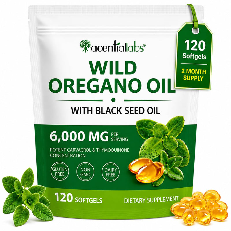 Oil of Oregano with Black Seed Oil Softgels – 6000mg + 200mg 2-in-1 Cold-Pressed Formula – 165mg Naturally Occurring Carvacrol & Thymoquinone – High Strength Non-GMO Gluten Free – 120 Softgels