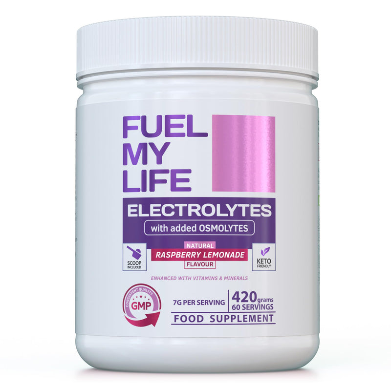 Electrolyte Powder with Osmolytes - Natural Raspberry Lemonade Flavour - 420g (60 Servings) - Sugar-Free with Vitamins & Minerals - Vegan - UK Made