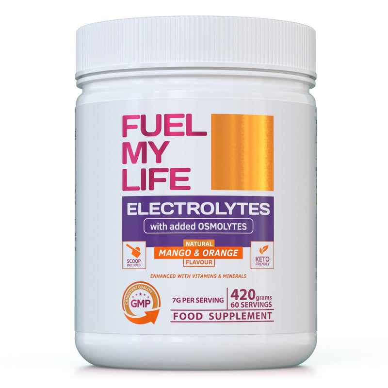 Electrolyte Powder with Osmolytes - Natural Mango & Orange Flavour - 420g (60 Servings) - Sugar-Free with Vitamins & Minerals - Vegan - UK Made