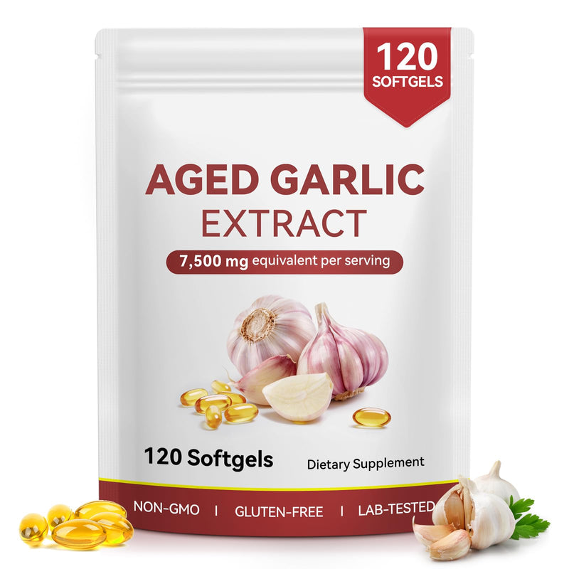 Aged Garlic Extract | 120 Softgels | 24 Months Aged Garlic Capsules | Aged Garlic Extract 7,500mg Odorless| Non-GMO, Gluten-Free | for Men and Women