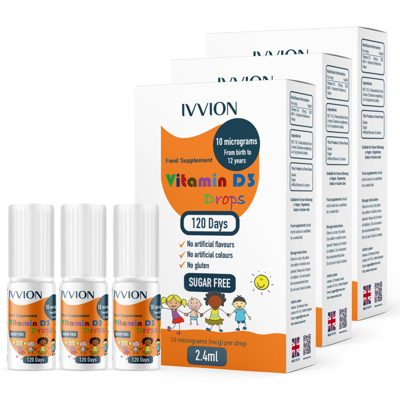 Vegan D3 Drops - 10 UG 120 Drops- Daily 400 IU D3 Supplement for Infant and Young Children (Pack of 3)