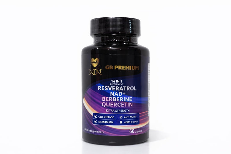Resveratrol NAD+ Berberine Quercetin Supplement, 14-in-1 High Strength Complex, 60 Capsules