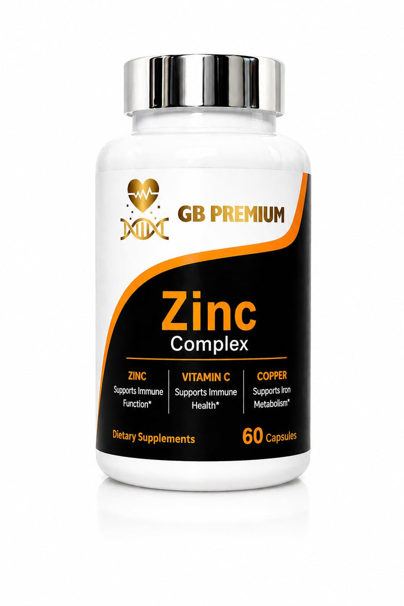 Zinc Complex Supplement with Vitamin C and Copper, High Strength Zinc Capsules, 60 Capsules
