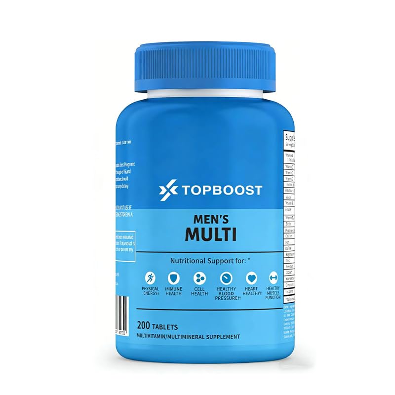 Topboost Multivitamin for Men - 200 Vegan Tablets, 19+ Active Daily Mens Multivitamins with Vitamin D, Zinc, Folic Acid, and B Vitamins, Physical Energy Support, 200 Count