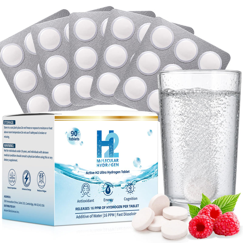 90 Count H2 Molecular Hydrogen Water Effervescent Tablets - 100mg Magnesium per Tablet,Raspberry Flavor Promotes Hydration, Optimal Energy