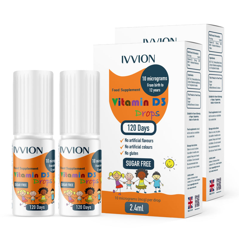 Vegan D3 Drops - 10 UG 120 Drops- Daily 400 IU D3 Supplement for Infant and Young Children (Pack of 2)