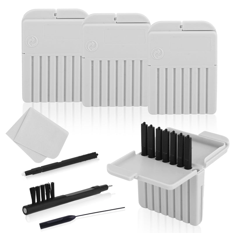 32pcs Hearing Aid Wax Guard Filters & 3pcs Cleaning Kit, Hearing Aid Wax Filters Replacement with Small Brush Ventilation Rod and Dry Wiping Cloth for Phonak Widex & Unitron