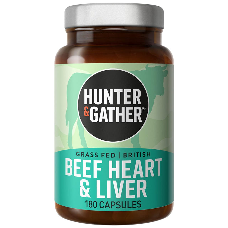 Hunter & Gather Beef Heart & Liver Capsules 180 | 100% British Grass-Fed | Freeze-Dried Whole Food Organ Supplement | No Fillers, Binders or Synthetic Vitamins | Nose-to-Tail Nutrition | 30 Servings