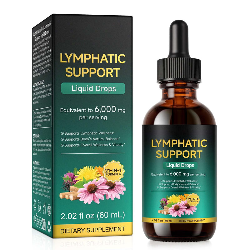 21-in-1 Lymphatic Drainage Drops 60ml, Lymphatic Drainage Supplement with Dandelion Extract, Zine, Burdock Extract, Support Lymph System Cleanse