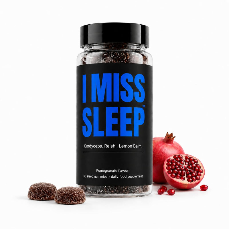 I MISS Sleep™ Sleep Gummies | Pomegranate Sleep Support | with Reishi, Lemon Balm, Cordyceps, Zinc, B Vitamins + Vitamin C | Contains 60 Gummies