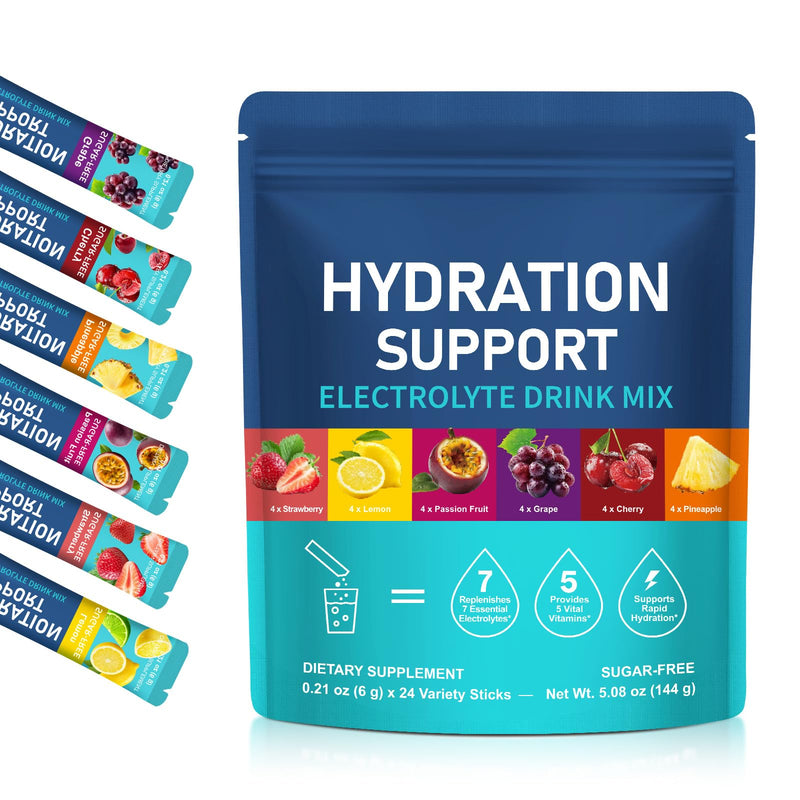 Electrolyte Powder Packets, 24pcs Electrolytes Sachets, Sugar Free Electrolyte Drink Mix, Rapid Hydration Electrolytes for Sports, Travel & Daily Use