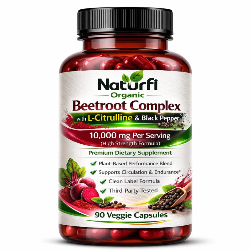 Beetroot Complex, Black Pepper & L-Citrulline 10,000mg | 3 Month Suppy | High Strength | Nitric Oxide Booster to Support Circulation for Energy & Daily Wellness | Non-GMO (90 Capsules (Pack of 1)) 90 Capsules (Pack of 1)