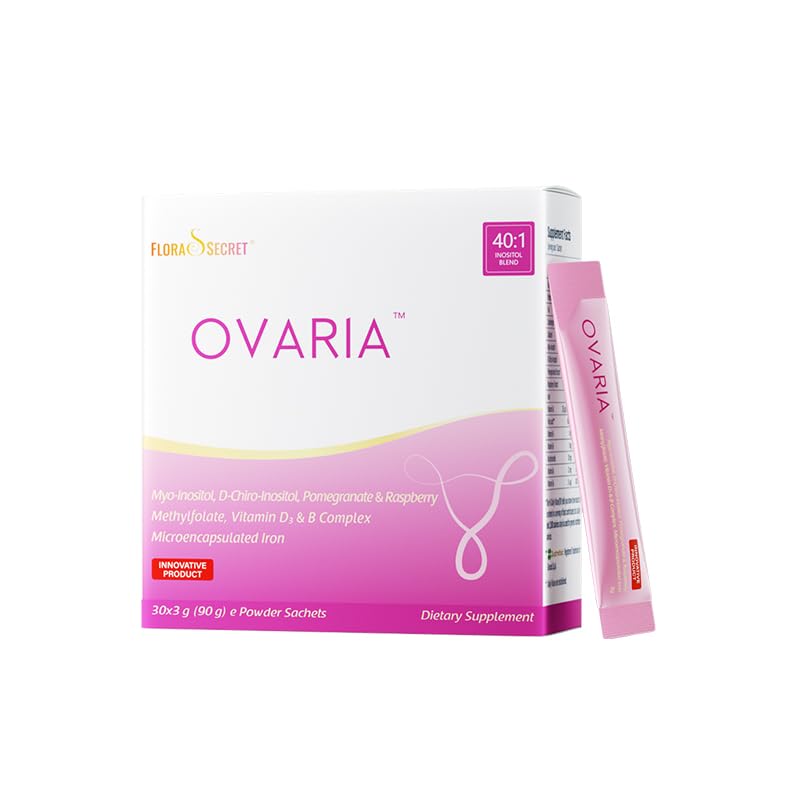 Flora Secret Ovaria Dietary Supplement, Myo-Inositol & D-Chiro-Inositol 40:1 Blend, Methylfolate, Vitamin D3, B Complex, Iron, 30 Powder Sachets