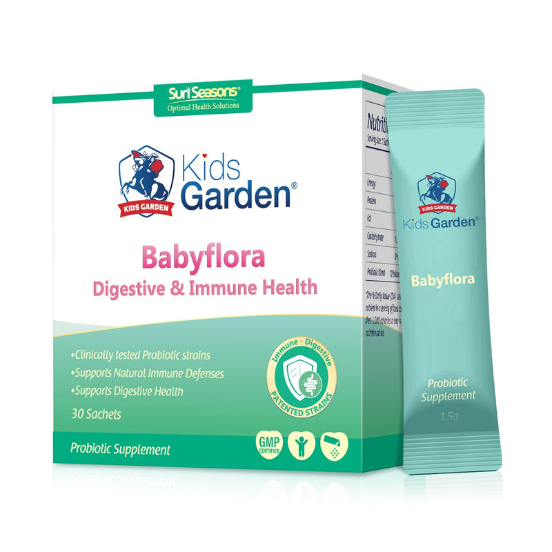 Kids Garden Babyflora Plus Probiotic Powder, Digestive & Immune Health Support for Children, 25 Sachets, Unflavored