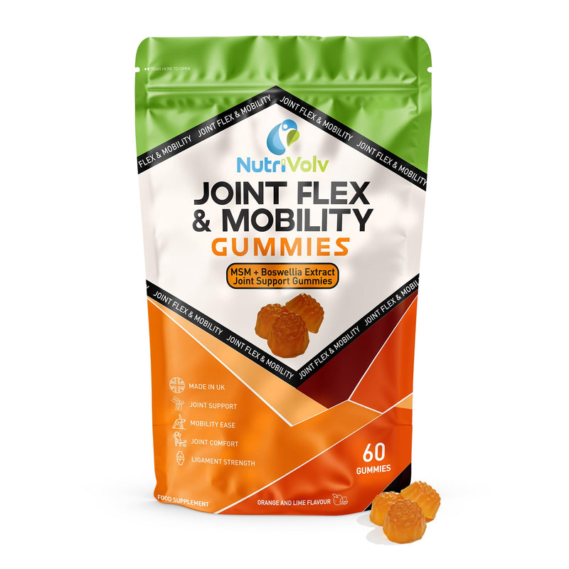 Joint Flex & Mobility Gummies | 60 Gummies | MSM, Boswellia, Vitamin C | Orange & Lime Flavour | High Strength Joint Care Supplement for Adults | 1 Month Supply | Made in UK | by NutriVolv