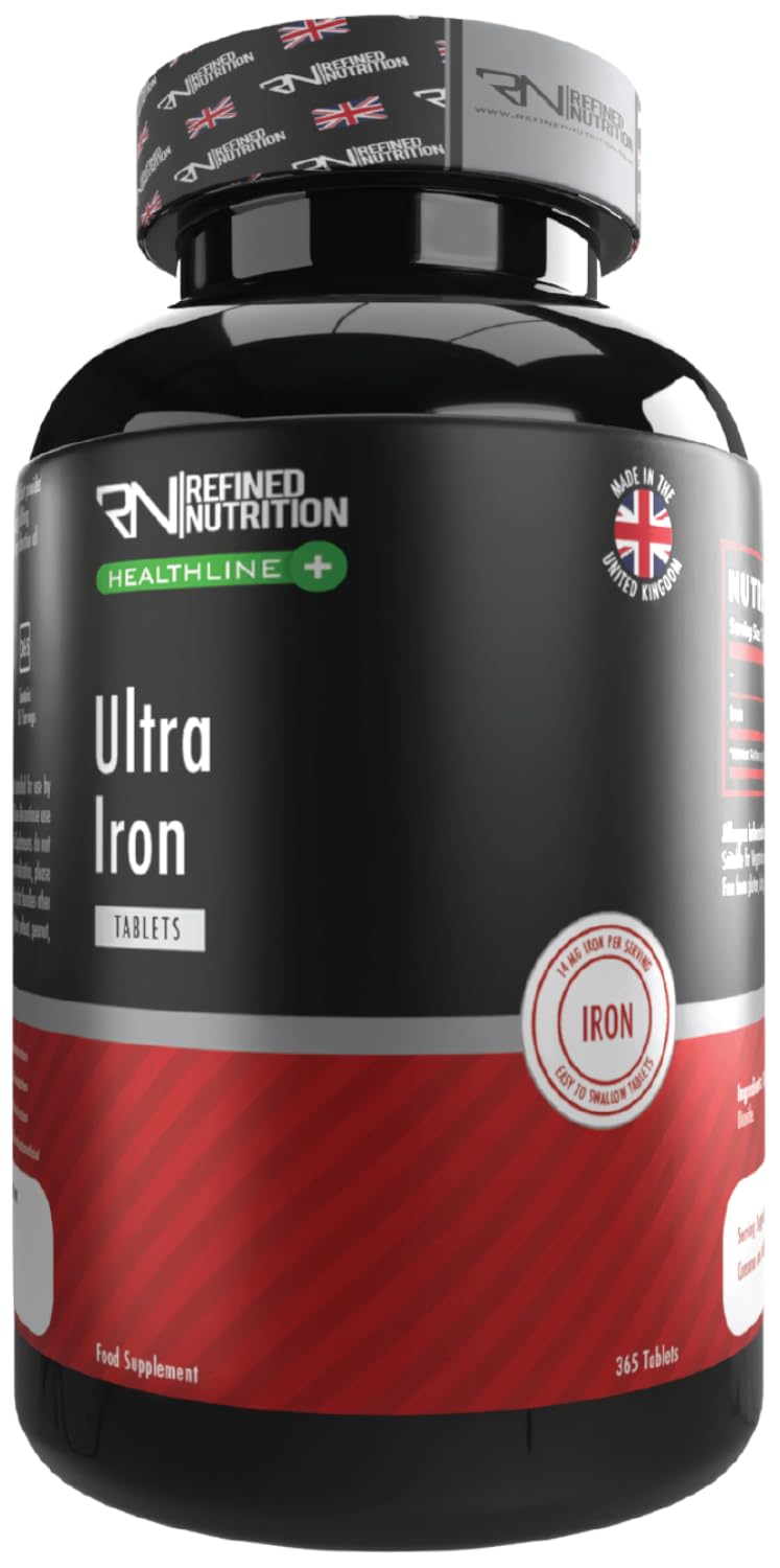 Refined Nutrition Iron Tablets 14mg, 365 Vegan Tablets for 1 Year Supply, Ferrous Fumarate Supplement to Reduce Tiredness and Fatigue, Halal Certified, UK Made