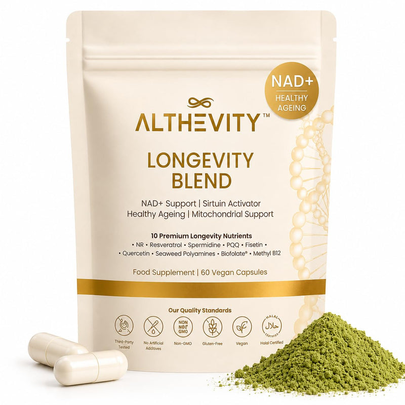 NAD+ Longevity Supplement Pouch – 14 in 1 Daily Healthy Ageing Formula with NR, Trans-Resveratrol & Quercetin – 2 Patented Ingredients – Cellular Energy Support – 60 Vegan Capsules
