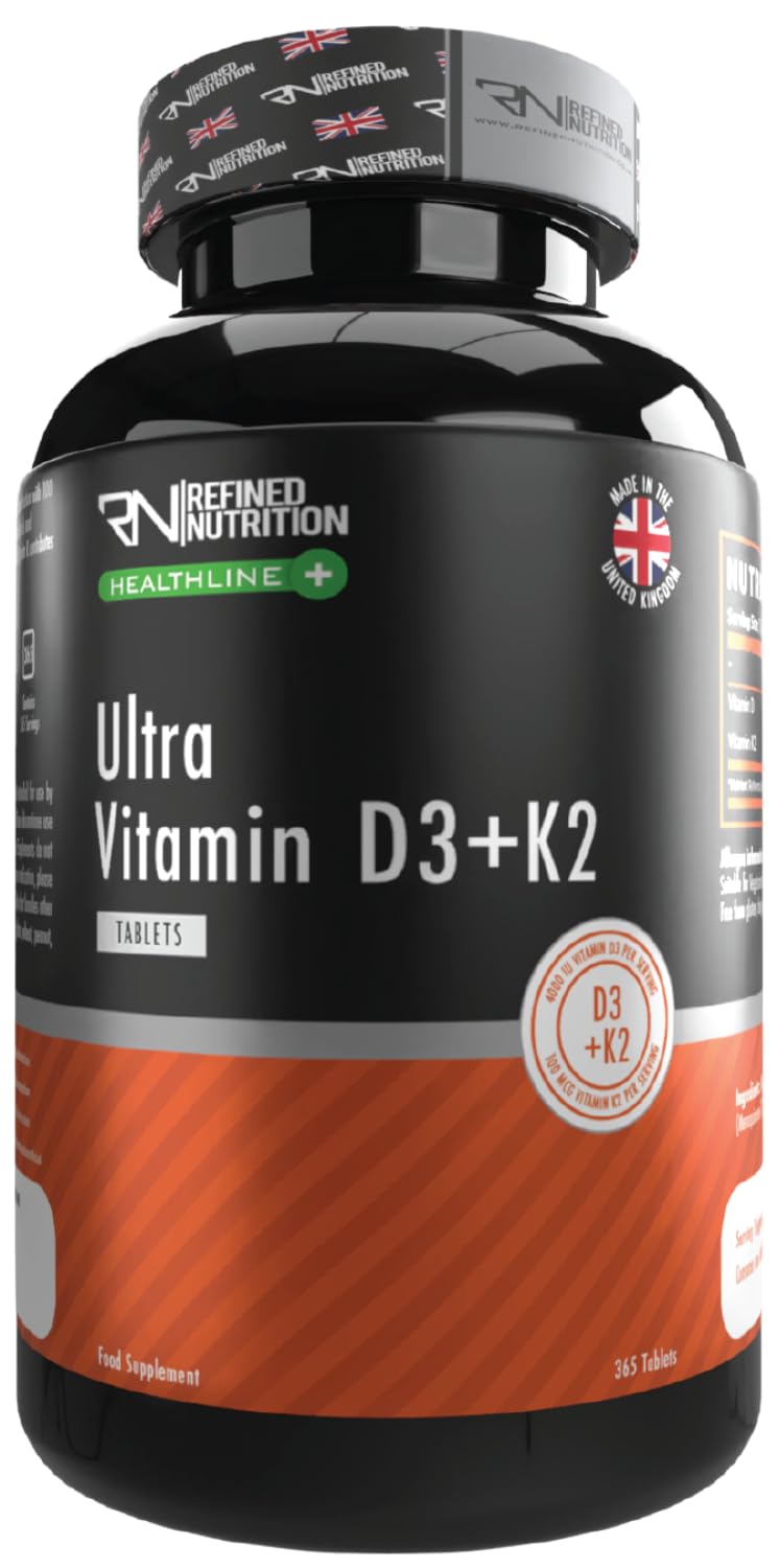 Refined Nutrition Vitamin D3 and K2 4000 IU - 365 Micro Tablets (1 Year Supply) - High Strength VIT D3 with K2 MK7 100ug - Supports Immune & Bone Health - Vegetarian & Halal - Made in UK