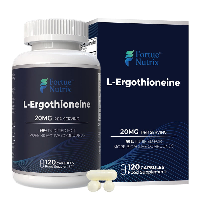 L-Ergothioneine Capsules 20mg per Serving, 99.9% High Purity Ergothioneine Supplement - Antioxidant for Liver Detox & Immune Health, Supports Healthy Aging & Cellular Energy, Vegan, 120 Capsules
