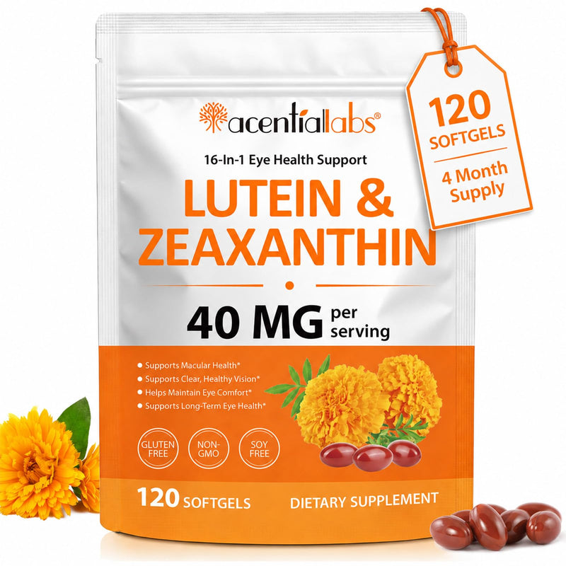 Lutein & Zeaxanthin Eye Vitamins 40mg Softgels – 16-in-1 Formula with Omega 3, Zinc & Vitamins C, D3, B6, B12 – 120 Counts 4 Month Supply – Daily Food Supplement for Normal Vision Nutrient Support