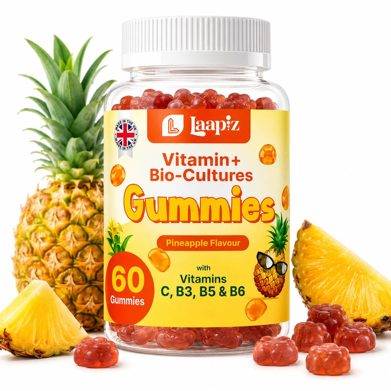 Multivitamin Gummies with Probiotics for Adults & Kids 60 Gummies - Pineapple Flavour Vitamin Gummies | Vitamins C, B3, B5 & B6 | Bio Cultures Gummies for Digestive Balance & Immune Support