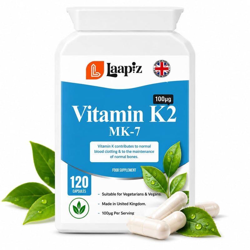Vitamin K2 MK-7 100µg 120 Vegan Capsules - 4 Months Supply | High Strength Vitamin K2 Supplement | Supports Normal Blood Clotting & Maintenance of Normal Bones | GMP Approved