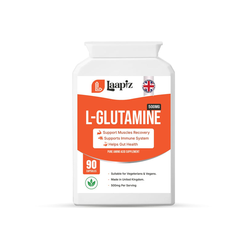 L Glutamin 500mg 90 Capsules | Glutamin Amino Acid Supplement | L-Glutamine 90 Vegan Capsules | UK Made GMP Certified | Daily Amino Acid Capsules | Laapiz