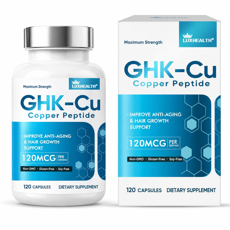 GHK-Cu Copper Supplement, 120 Vegan Capsules, High Potency 120mcg, Supports Collagen Production, Skin Elasticity, Anti-Aging & Hair Growth, Non-GMO, Gluten-Free & Clean Label 120 count (Pack of 1)