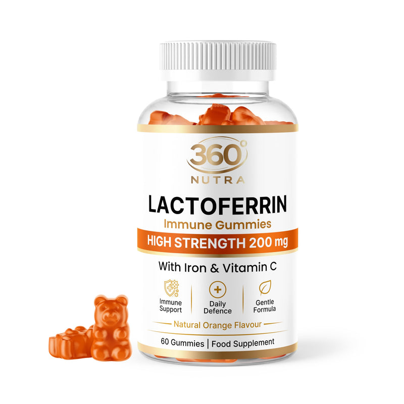 Lactoferrin Gummies 200mg – High Strength Chewable Lactoferrin – with Iron & Vitamin C – No Tablets – Orange Flavour – 60 Gummies (30 Day Supply) – Adults UK