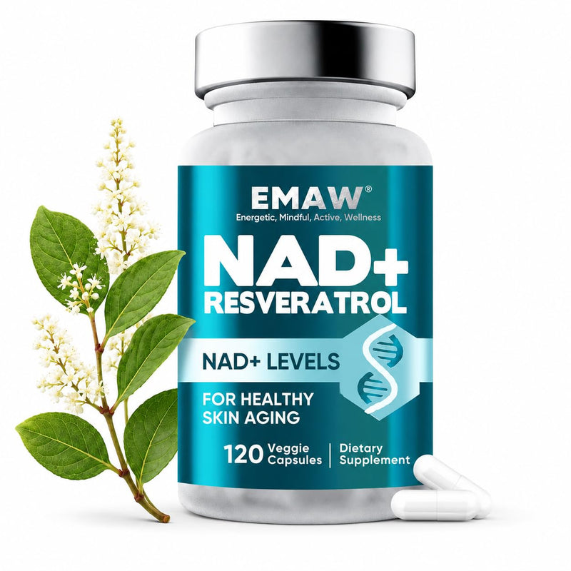 NAD+ Supplement, High Purity NAD+ & Resveratrol Complex for Energy & Anti Aging, Metabolism & Brain Boost for Men & Women, 120 Capsules 120 count (Pack of 1)