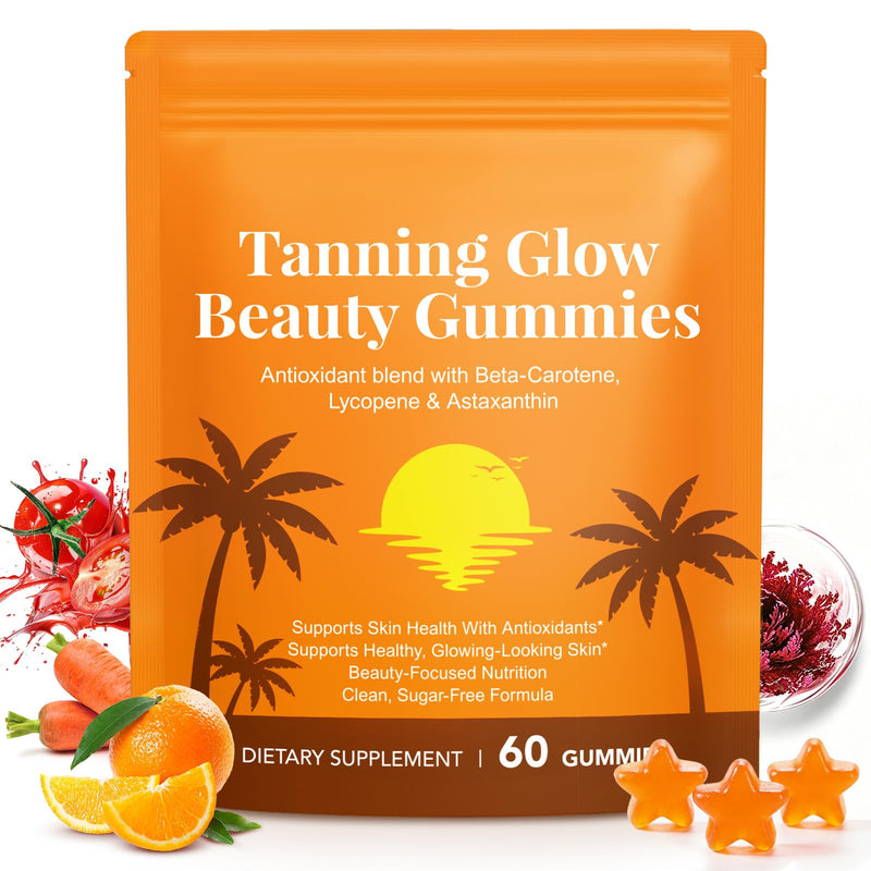 Tanning Gummies, Sunless Tanning Gummies for Women & Men - Astaxanthin Tanning Supplement Support Hydration & Health Radiance Skin - 60 Count - Non-GMO