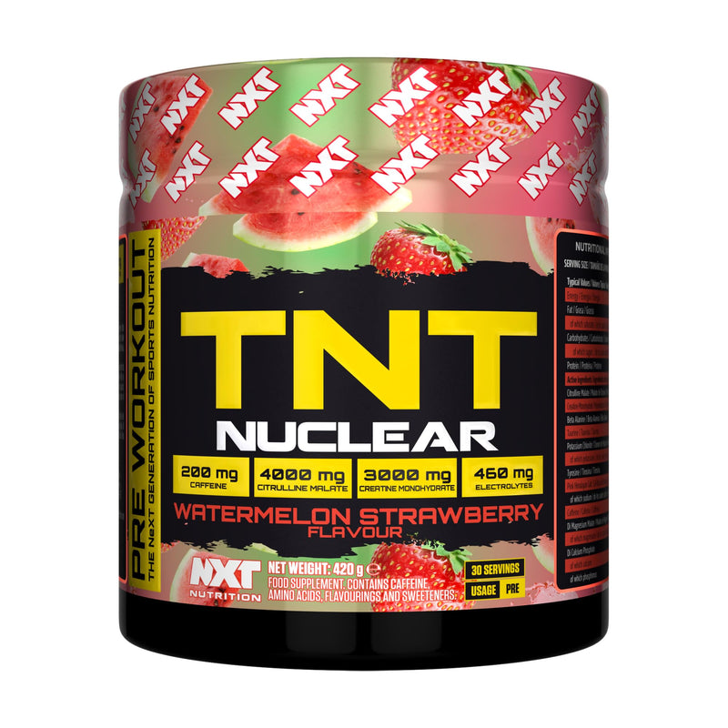 NXT Nutrition TNT Nuclear Pre-Workout, 200mg Caffeine, 4g Citrulline Malate, 3g Creatine, 3g Beta-Alanine, 30 Servings, 420g, Energy and Endurance (Watermelon Strawberry) Watermelon Strawberry