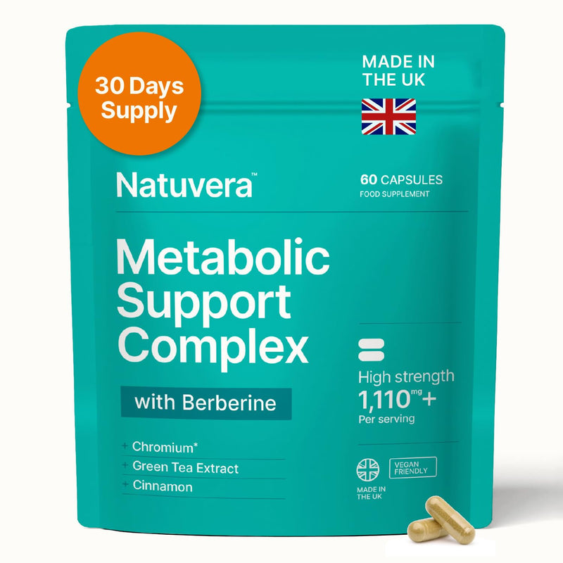 Berberine Complex & Metabolic Booster — Appetite Suppresants and Gut Health Supplement — Chromium, Garcinia, Cinnamon, Lactobacillus — 60 Vegan Capsules for Men & Women — Made in the UK
