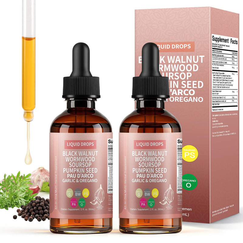 Black Walnut Wormwood Parasite Cleanse, Wormwood Black Walnut Clove Cleanse Drops, Rapid Gut Cleanse & Digestive Health, Alcohol-Free Gut-Friendly for Adults and Children, 2 Bottles