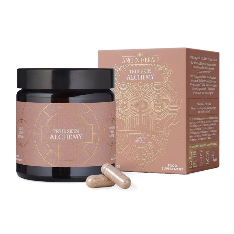 Ancient + Brave True Skin Alchemy | 60 Capsules (30 Day Supply) | Hyaluronic Acid & Ceramosides™, Vitamin C & Biotin | Hydrate, Protect & Defend the Skin from Within | Daily Skin Supplements