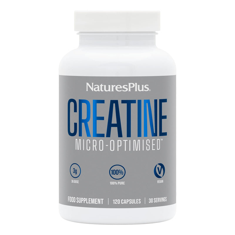 NaturesPlus Creatine Micro-Optimised Capsules - 100% Pure Creatine Monohydrate Supplement for Peak Performance, 3 g per Serving - Vegan, Gluten Free, 120 Capsules, 30 Servings