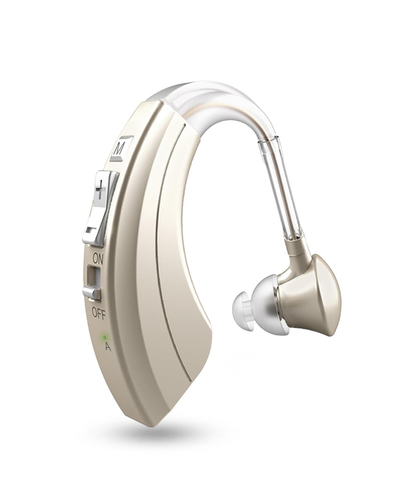 Rechargeable Sound Devices for Seniors, Noise Cancelling and Volume Adjustable, BTE Comfort Design Gold 1
